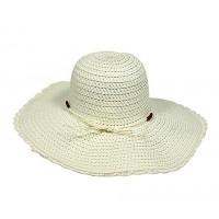 Straw Wide Brim Hat w/ Beads - Ivory - HT-M233IV